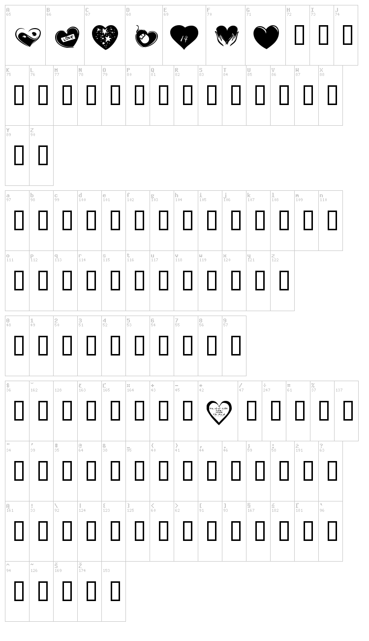 KR Valentines 2006 Six font map
